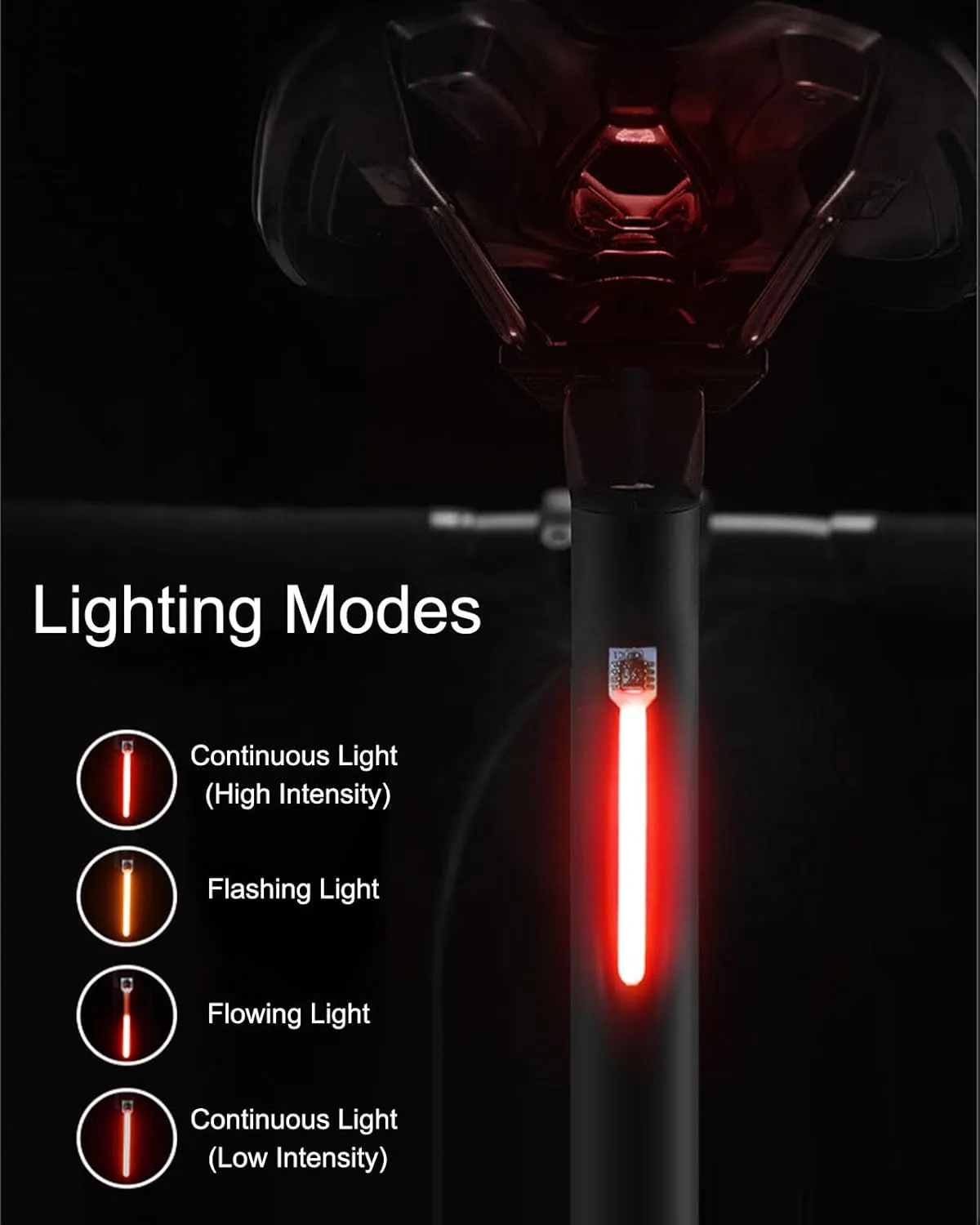 LED Bike Light Flow Tail Lights Rechargeable for Night Riding Flash Lights Red Night Light Rear Bike Wheel Lights USB Light Bike Accessories Taillights Auto On/Off 5 Modes,Waterproof