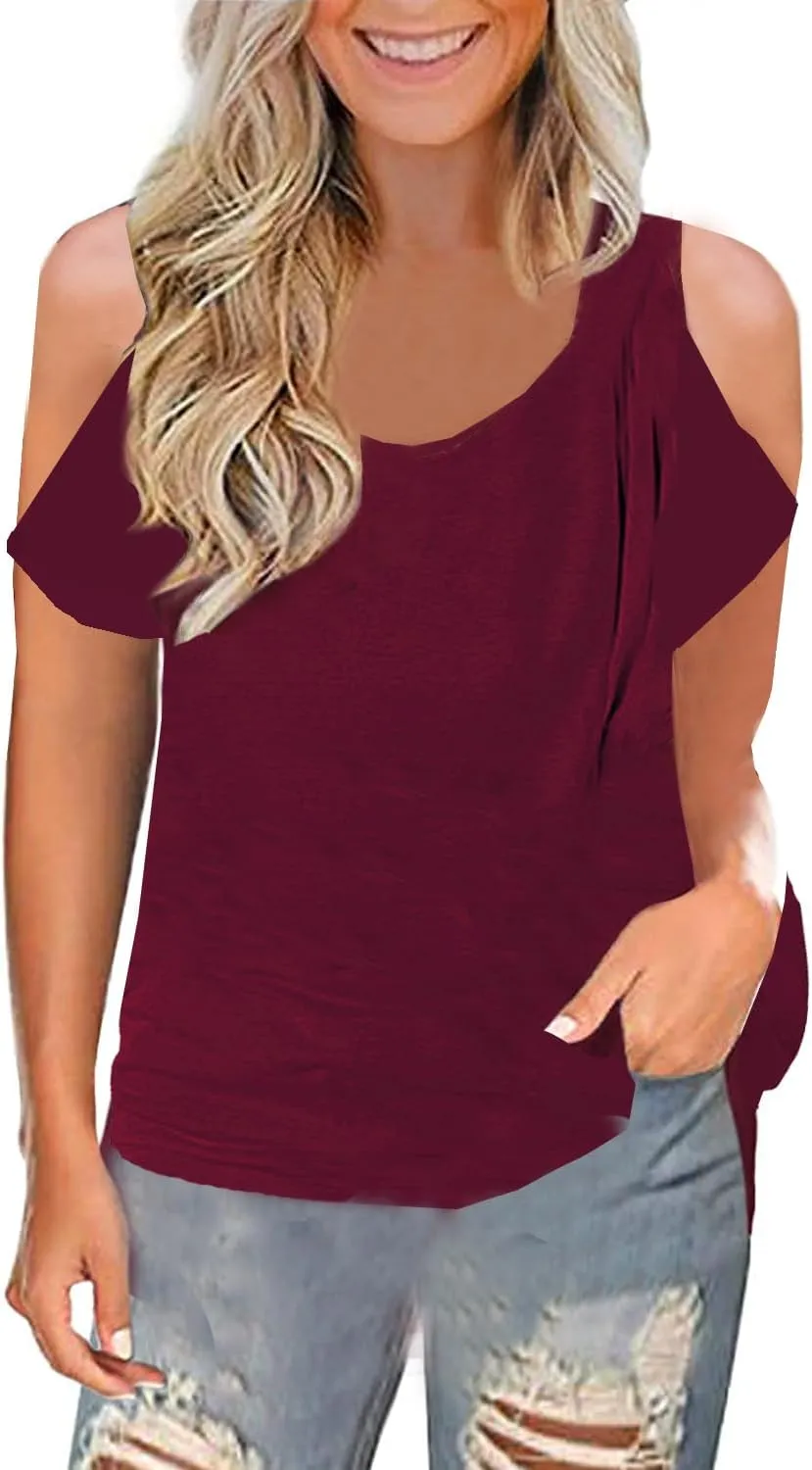 LEIYEE Womens Summer Cold Shoulder Tops Short Sleeve T Shirts Pullover Sexy Casual Dolman Blouses