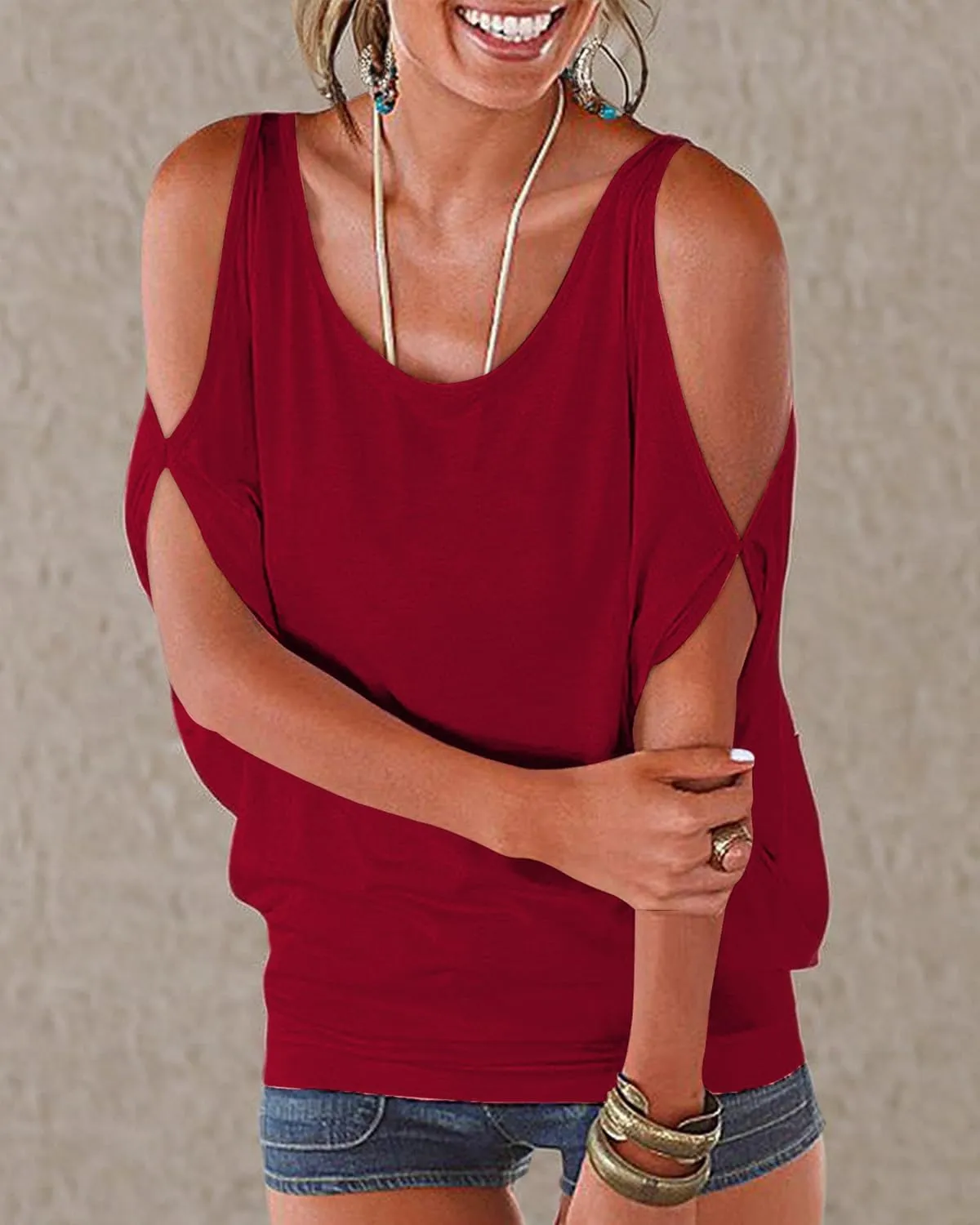 LEIYEE Womens Summer Cold Shoulder Tops Short Sleeve T Shirts Pullover Sexy Casual Dolman Blouses