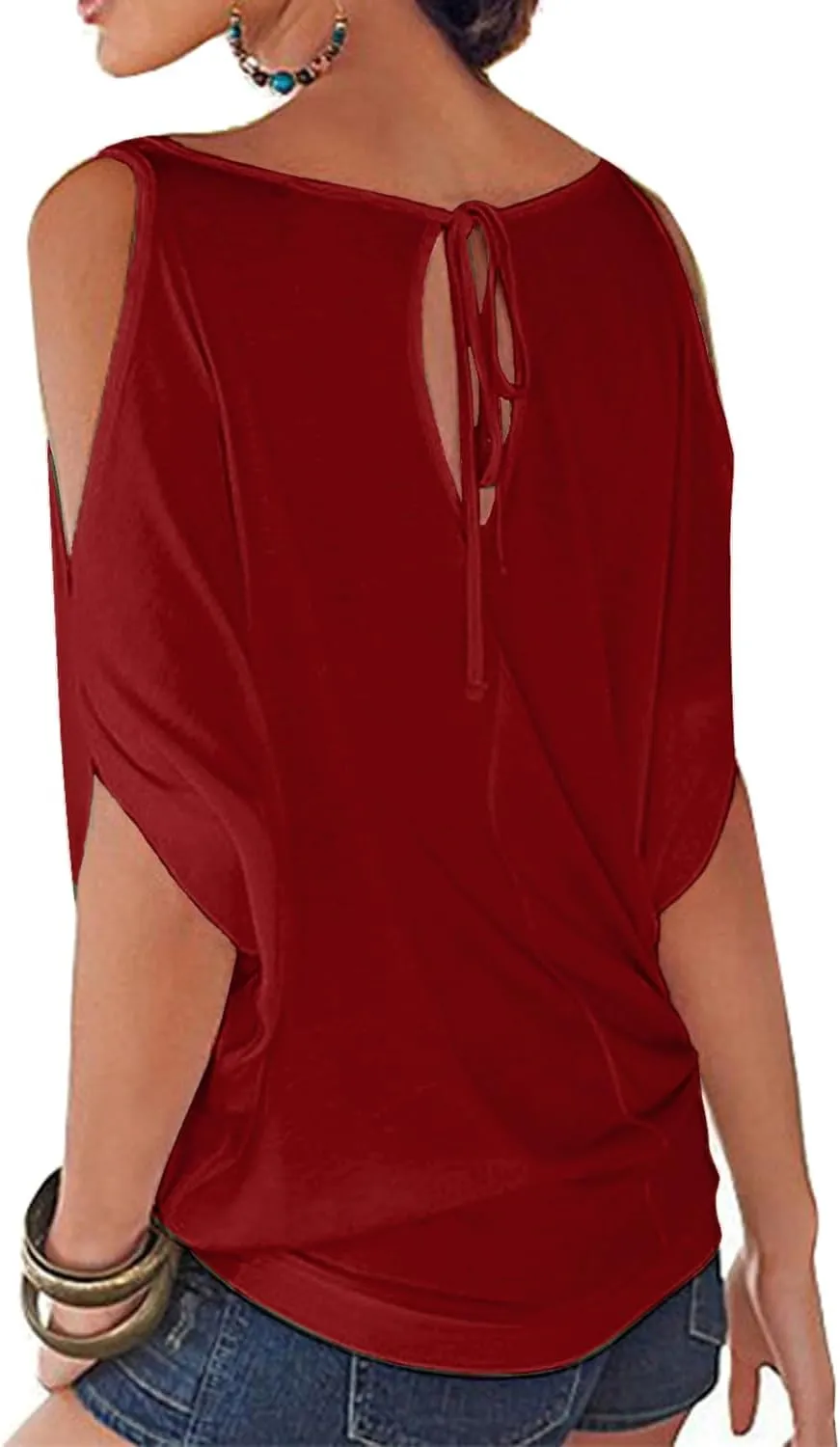 LEIYEE Womens Summer Cold Shoulder Tops Short Sleeve T Shirts Pullover Sexy Casual Dolman Blouses