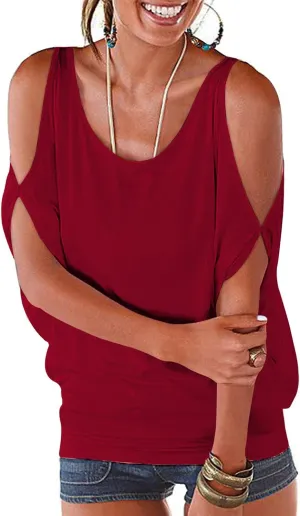 LEIYEE Womens Summer Cold Shoulder Tops Short Sleeve T Shirts Pullover Sexy Casual Dolman Blouses