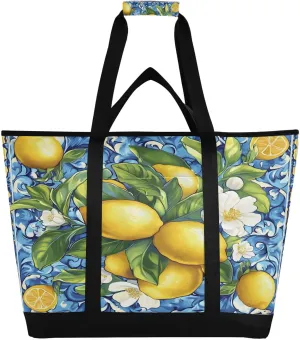 Lemons-and-Flowers Reusable Insulated Lunchbox Cooler Bag, Leakproof Kitchen Grocery Bag Collapsible Portable Cooler Tote Bag for Picnic, Camping, Office, Travel