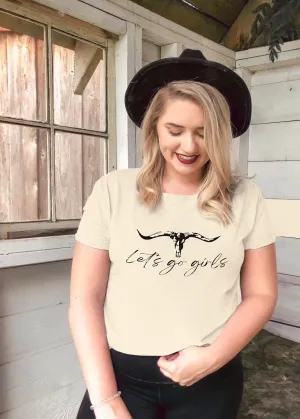 Let's Go Girl Shirt Women Western Bleached T-Shirt Retro Country Music Tee Shirt Cowgirls Shirts Short Sleeve Tops