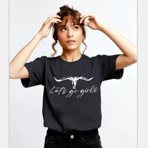 Let's Go Girl Shirt Women Western Bleached T-Shirt Retro Country Music Tee Shirt Cowgirls Shirts Short Sleeve Tops