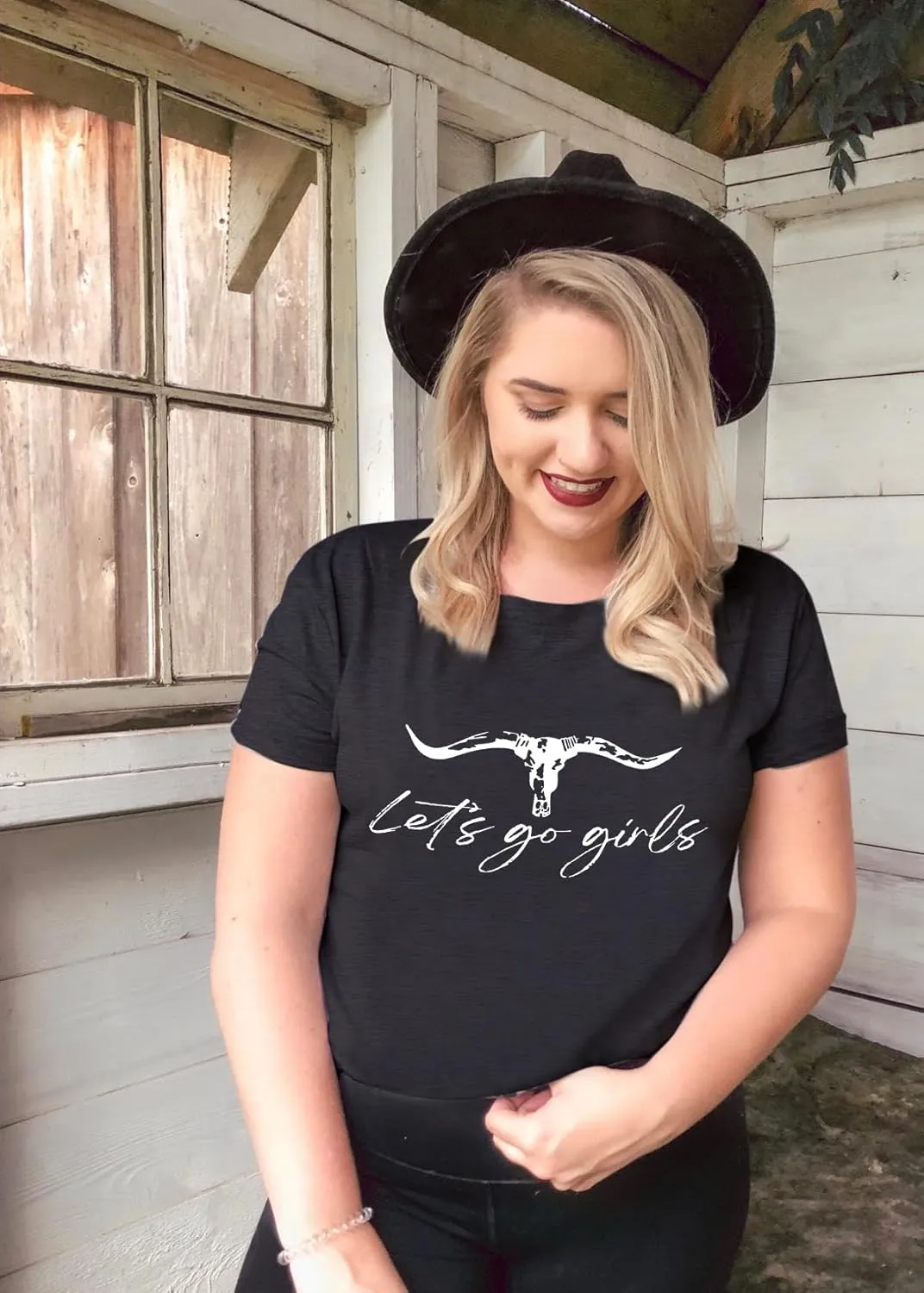 Let's Go Girl Shirt Women Western Bleached T-Shirt Retro Country Music Tee Shirt Cowgirls Shirts Short Sleeve Tops