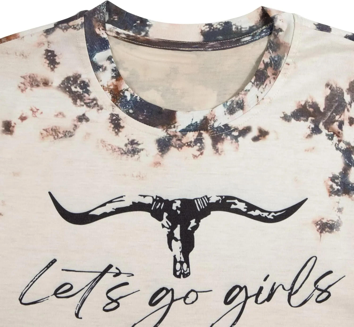 Let's Go Girl Shirt Women Western Bleached T-Shirt Retro Country Music Tee Shirt Cowgirls Shirts Short Sleeve Tops