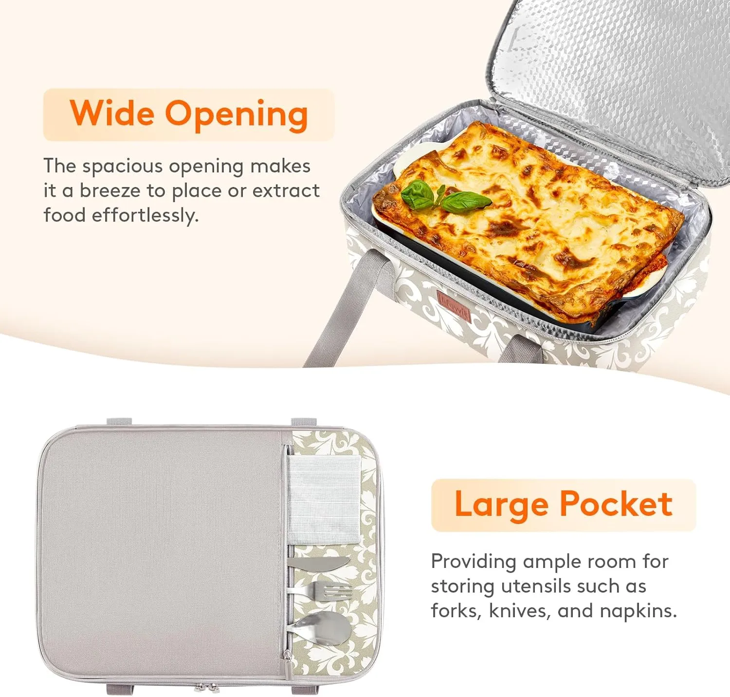 Lifewit Casserole Carrier for Hot or Cold Food, Insulated Casserole Baking Dish Bag Food Carrier, Lasagna Holder for Potluck/Parties/Picnic/Cookouts, Fits 9"x13" Baking Dish, Grey