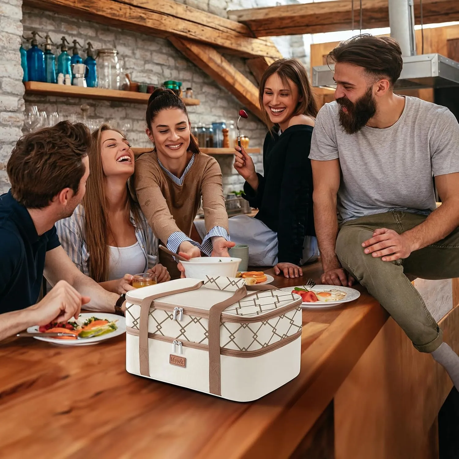 Lifewit Double Decker Insulated Casserole Carrier for Hot or Cold Food, Casserole Dish Bag Carrying Case, Lasagna Lugger Holder for Potluck/Parties/Picnic/Cookouts, Fits 9"x13" Baking Dish, Cream