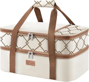 Lifewit Double Decker Insulated Casserole Carrier for Hot or Cold Food, Casserole Dish Bag Carrying Case, Lasagna Lugger Holder for Potluck/Parties/Picnic/Cookouts, Fits 9"x13" Baking Dish, Cream