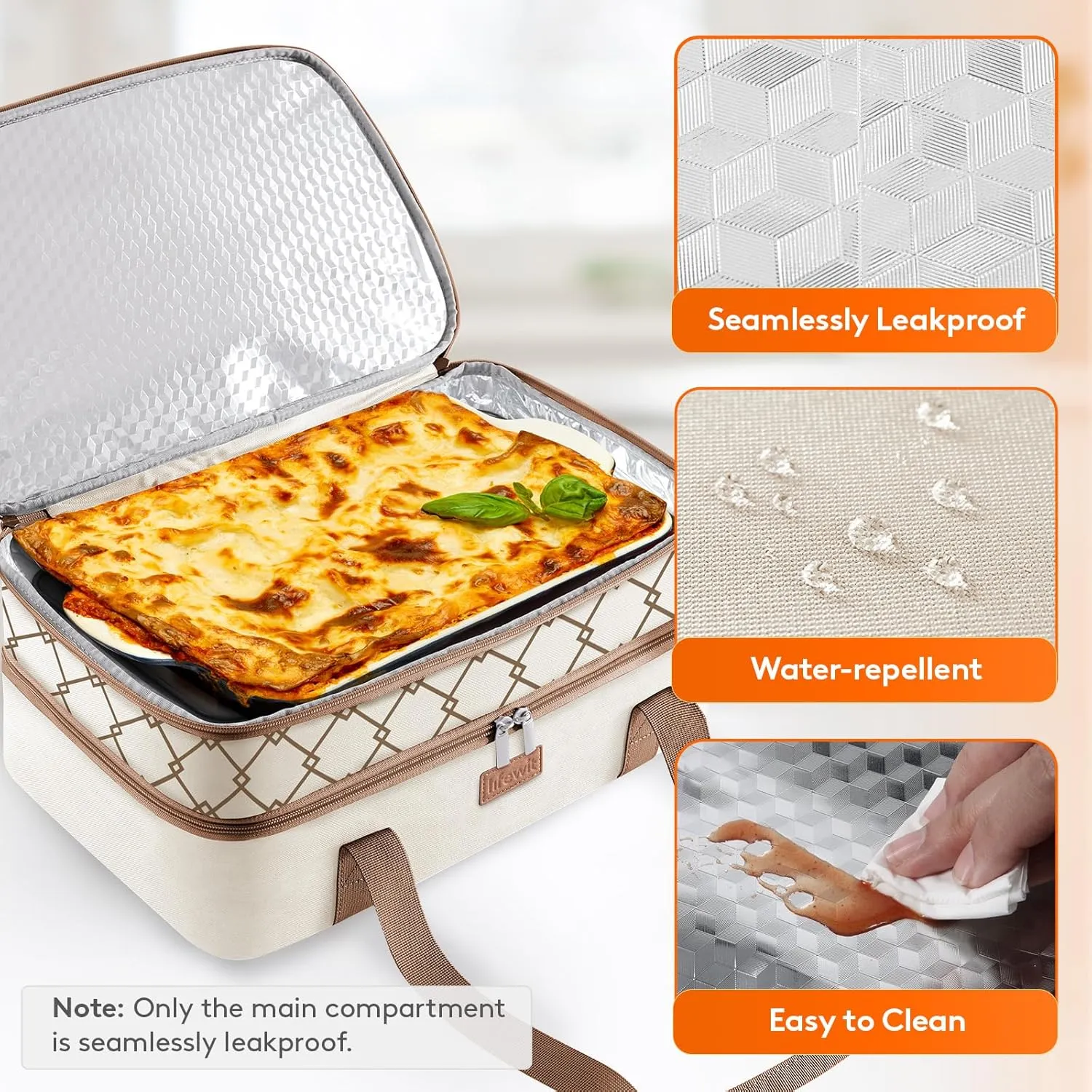 Lifewit Double Decker Insulated Casserole Carrier for Hot or Cold Food, Casserole Dish Bag Carrying Case, Lasagna Lugger Holder for Potluck/Parties/Picnic/Cookouts, Fits 9"x13" Baking Dish, Cream