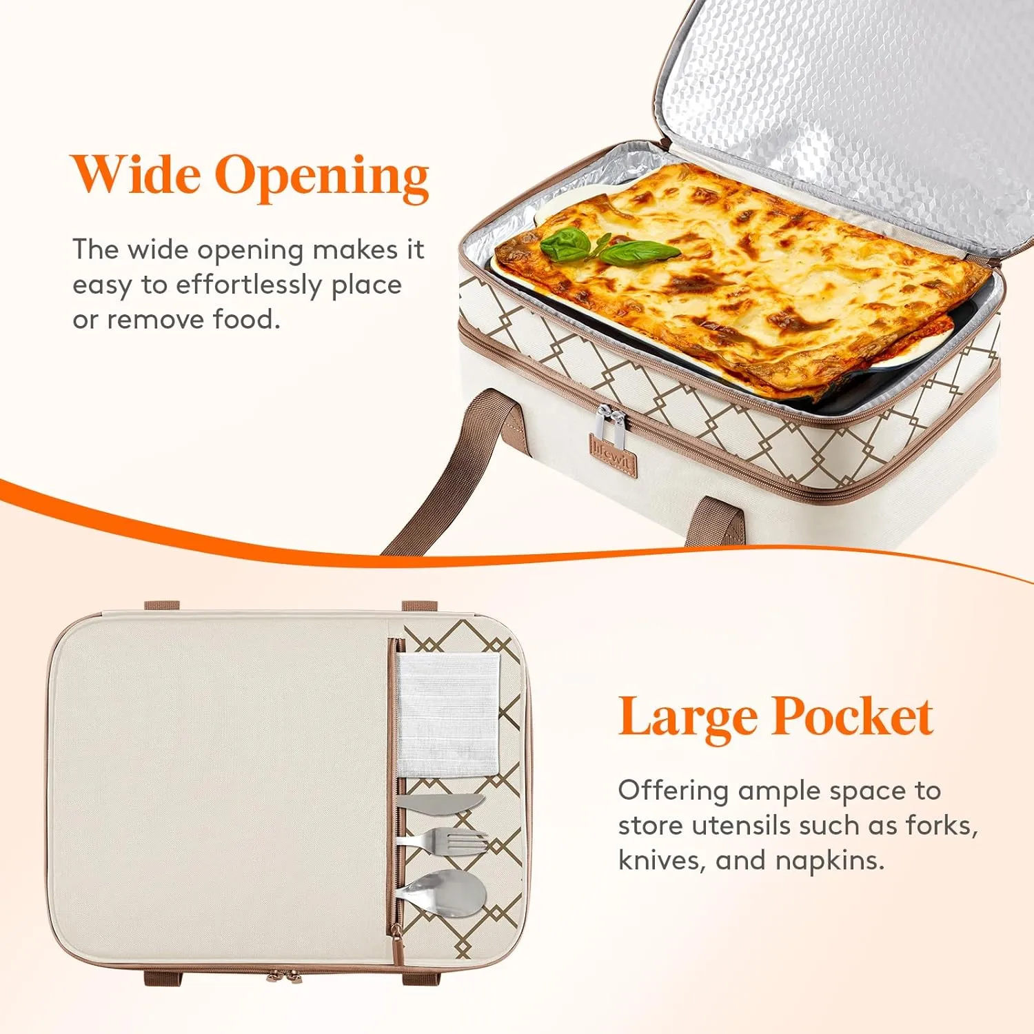 Lifewit Double Decker Insulated Casserole Carrier for Hot or Cold Food, Casserole Dish Bag Carrying Case, Lasagna Lugger Holder for Potluck/Parties/Picnic/Cookouts, Fits 9"x13" Baking Dish, Cream