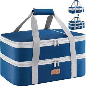 Lifewit Expandable Insulated Casserole Carrier for Hot or Cold Food, Double Decker Food Bag Lasagna Holder Carry Tote for Potluck Parties/Picnic/Cookouts, Fits 9"x13" Baking Dish, Pure Blue
