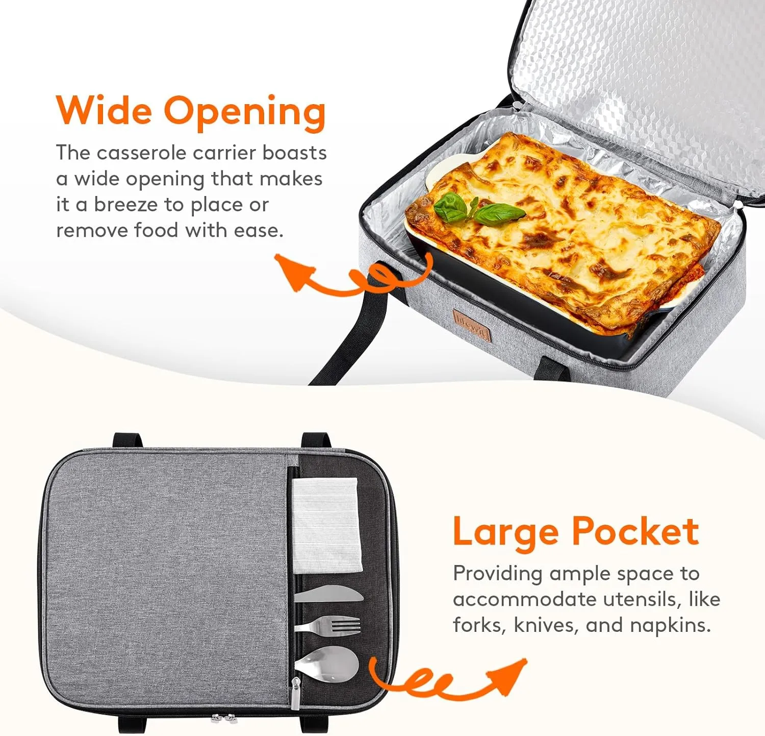 Lifewit Insulated Double Casserole Carrier Thermal Lunch Tote for Potluck Parties, Picnic, Beach, Fits 9 x 13 Inches Casserole Dish, Expandable by Mid Zipper, Grey