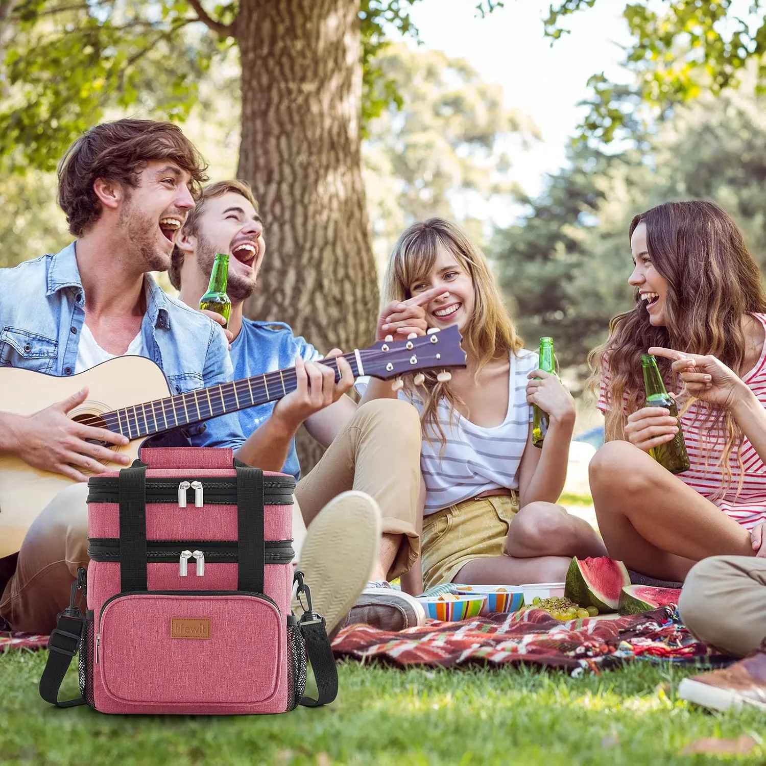 Lifewit Lunch Box for Men Women Double Deck Lunch Bag, Large Insulated Soft Cooler Bag, Leakproof Soft Meal Prep Lunch Tote with Shoulder Strap for Adults for Work/Flight/Travel, 12L/16Can, Pink