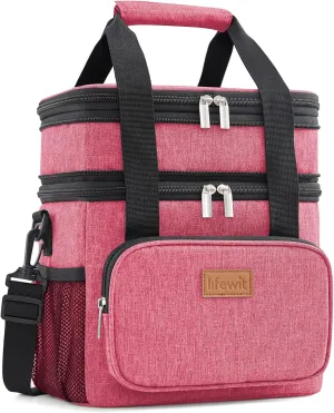 Lifewit Lunch Box for Men Women Double Deck Lunch Bag, Large Insulated Soft Cooler Bag, Leakproof Soft Meal Prep Lunch Tote with Shoulder Strap for Adults for Work/Flight/Travel, 12L/16Can, Pink