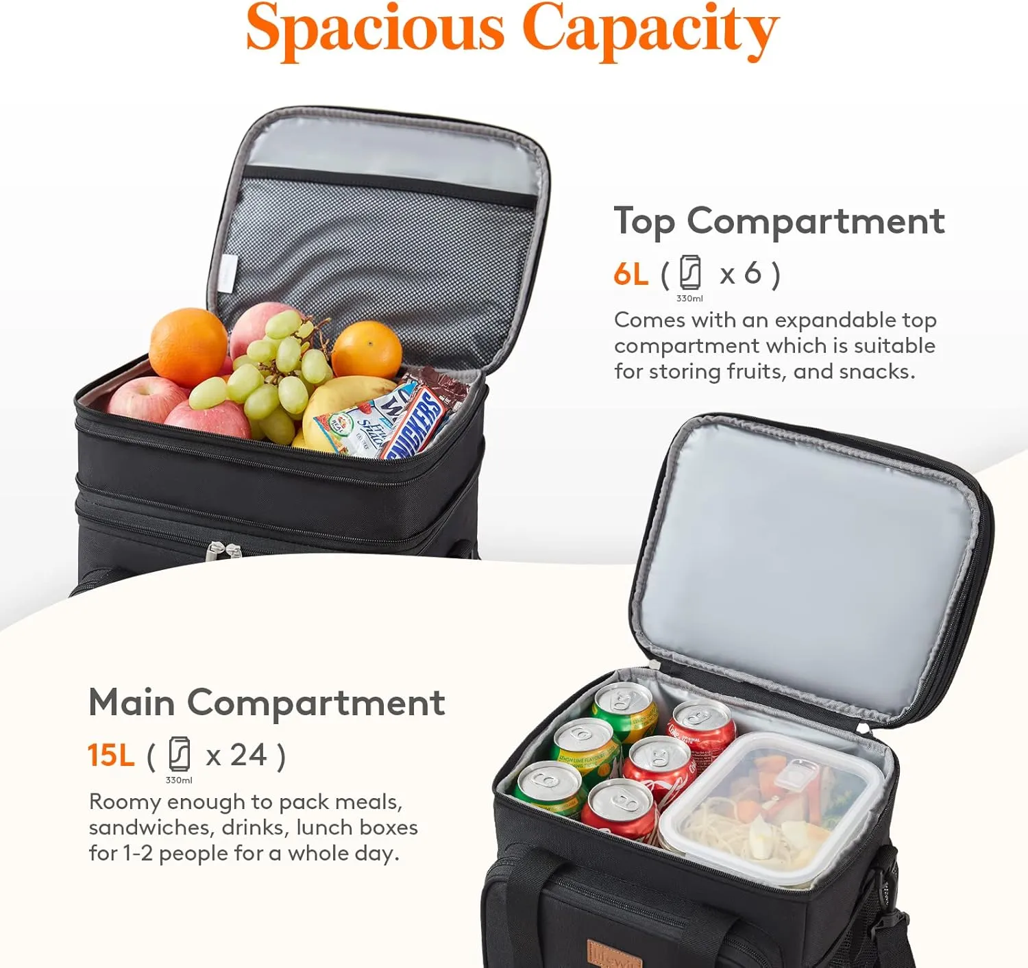 Lifewit Lunch Box for Men Women, Large Insulated Soft Cooler Bag, Leakproof, 21L Capacity, Black