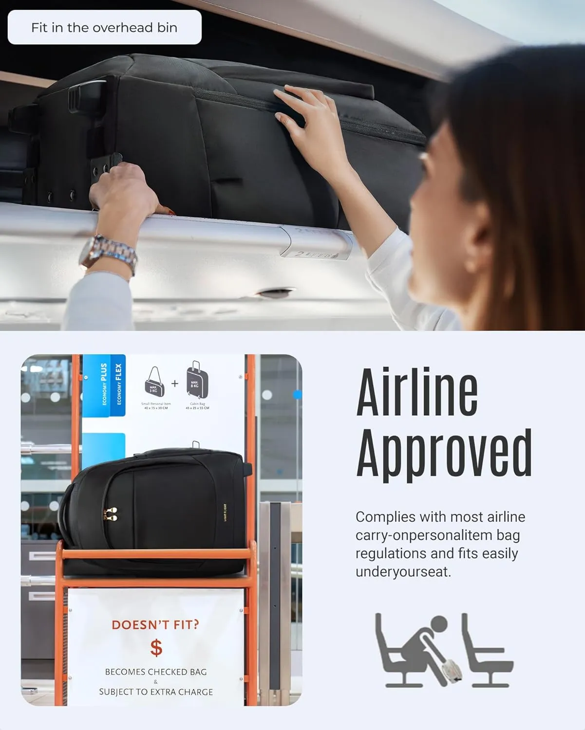 LIGHT FLIGHT Rolling Travel Backpack, Water-Resistant Travel Laptop Backpacks with Wheels for Adults, 17 Inch Large Roller College Backpack Luggage Carry on, Champagne