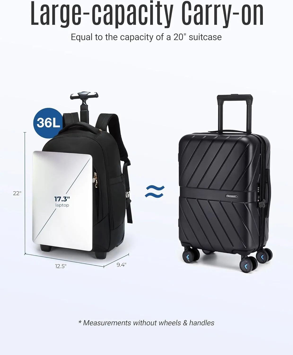 LIGHT FLIGHT Rolling Travel Backpack, Water-Resistant Travel Laptop Backpacks with Wheels for Adults, 17 Inch Large Roller College Backpack Luggage Carry on, Champagne