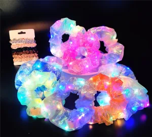 Light Up Scrunchies Party Favor, Mother's Day Gifts LED Scrunchy Hair Ties for Women & Girls Hair 80s, Glow in the Dark Party Supplies Festival Rave Accessories for Neon Glow Party