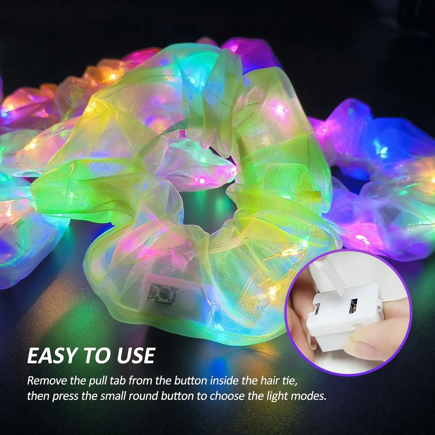 Light Up Scrunchies Party Favor, Mother's Day Gifts LED Scrunchy Hair Ties for Women & Girls Hair 80s, Glow in the Dark Party Supplies Festival Rave Accessories for Neon Glow Party
