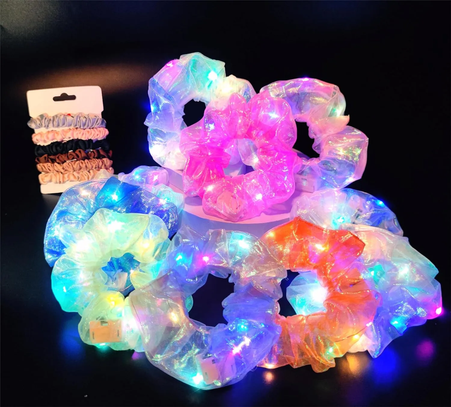 Light Up Scrunchies Party Favor, Mother's Day Gifts LED Scrunchy Hair Ties for Women & Girls Hair 80s, Glow in the Dark Party Supplies Festival Rave Accessories for Neon Glow Party
