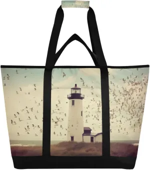 Lighthouse Reusable Insulated Lunchbox Cooler Bag, Leakproof Kitchen Grocery Bag Collapsible Portable Cooler Tote Bag for Picnic, Camping, Office, Travel