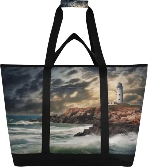 Lighthouse Reusable Insulated Lunchbox Cooler Bag, Leakproof Kitchen Grocery Bag Collapsible Portable Cooler Tote Bag for Picnic, Camping, Office, Travel