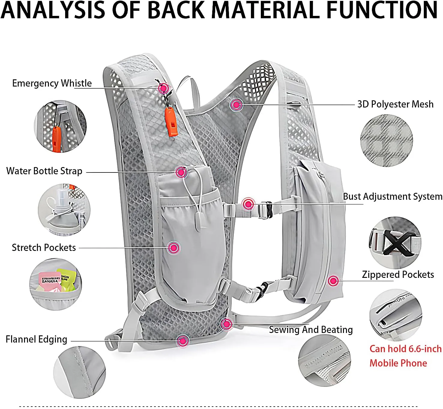 Lightweight Backpack Running Backpack for Men & Women, 6L Breathable Bike Rucksack for Cycling Hiking Outdoor Sports and Travel