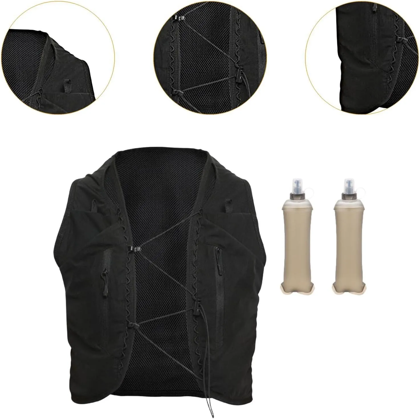Lightweight Daypack Hydration Vest with Two Water Bottles for Running and Hiking
