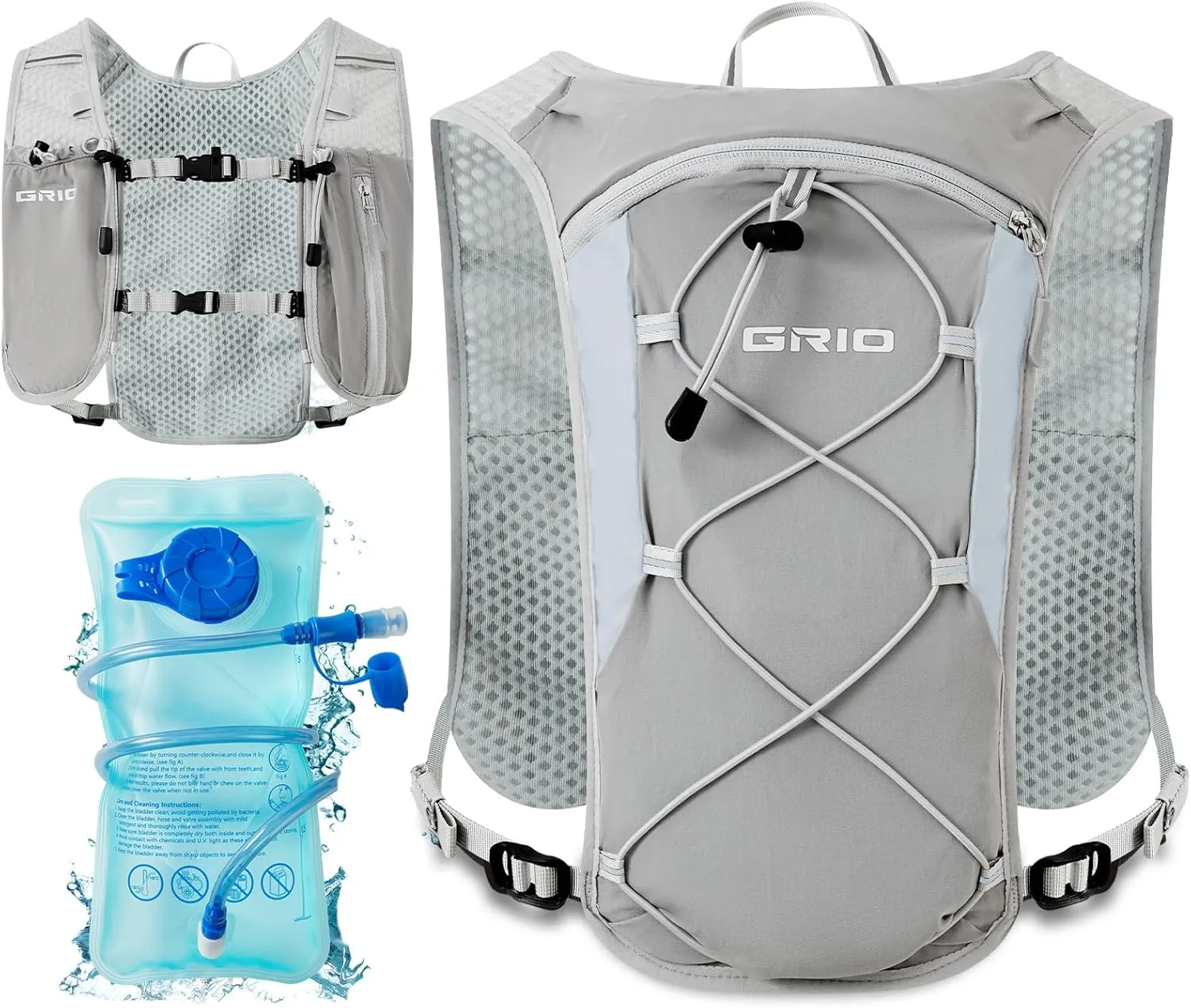 Lightweight Running Vest for Women Men, Adjustable Hydration Backpack Breathable Reflective with 1.5L Water Bladder for Hiking, Trail, Running, Marathons, Cycling