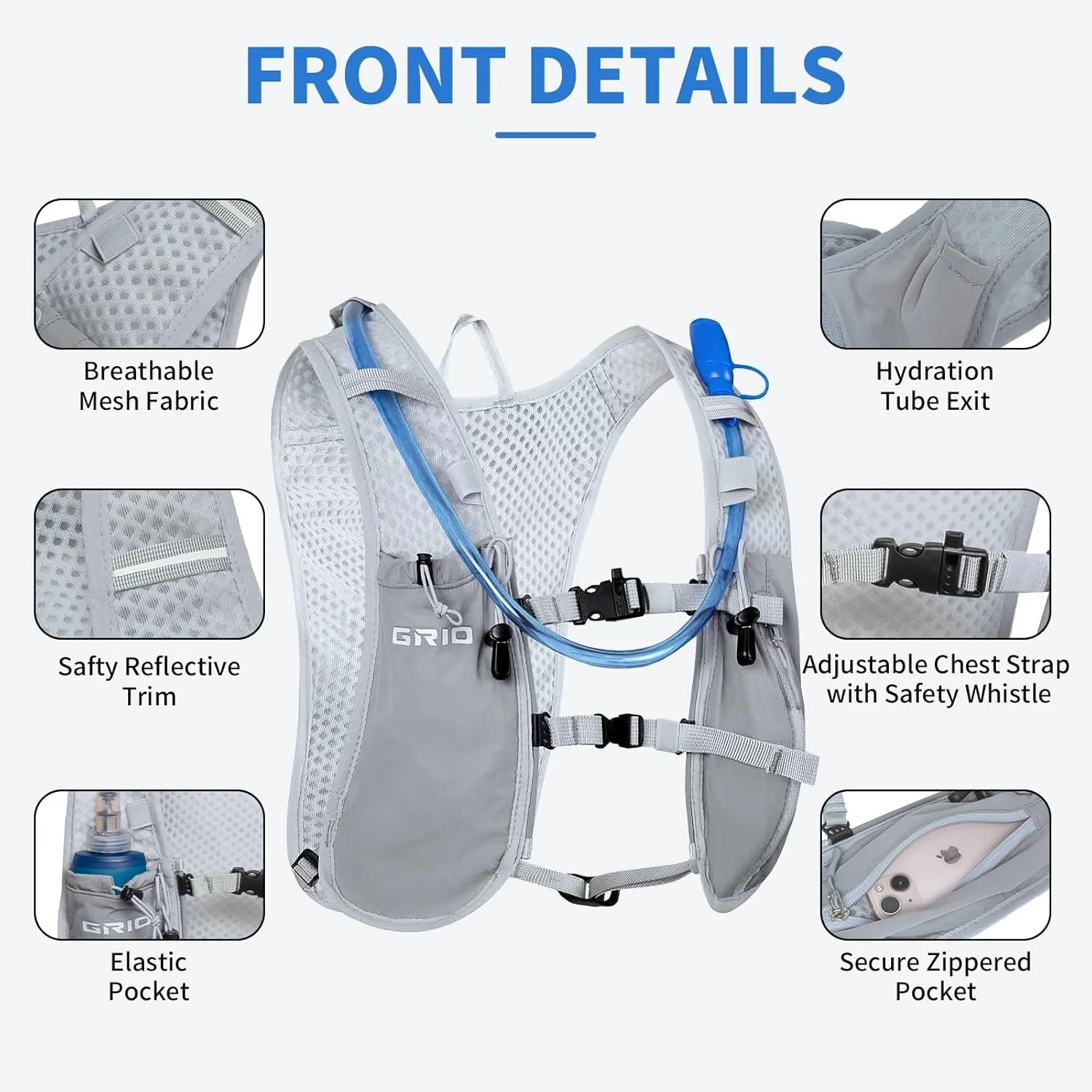 Lightweight Running Vest for Women Men, Adjustable Hydration Backpack Breathable Reflective with 1.5L Water Bladder for Hiking, Trail, Running, Marathons, Cycling