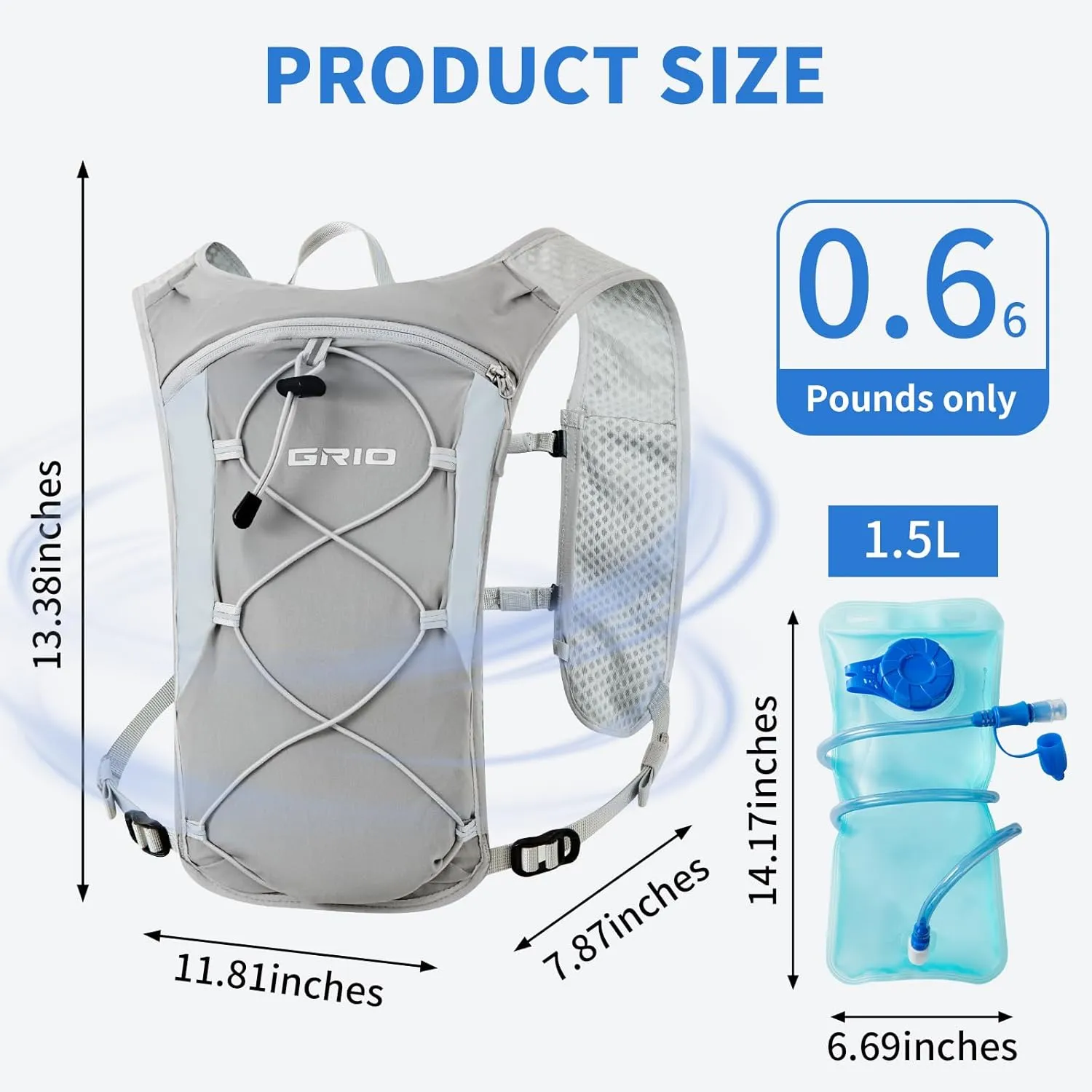 Lightweight Running Vest for Women Men, Adjustable Hydration Backpack Breathable Reflective with 1.5L Water Bladder for Hiking, Trail, Running, Marathons, Cycling