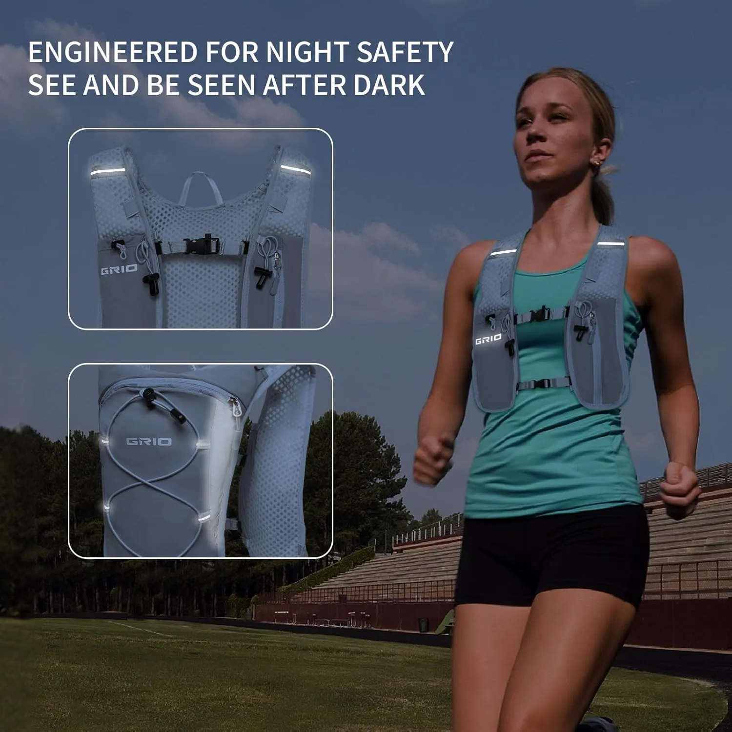 Lightweight Running Vest for Women Men, Adjustable Hydration Backpack Breathable Reflective with 1.5L Water Bladder for Hiking, Trail, Running, Marathons, Cycling