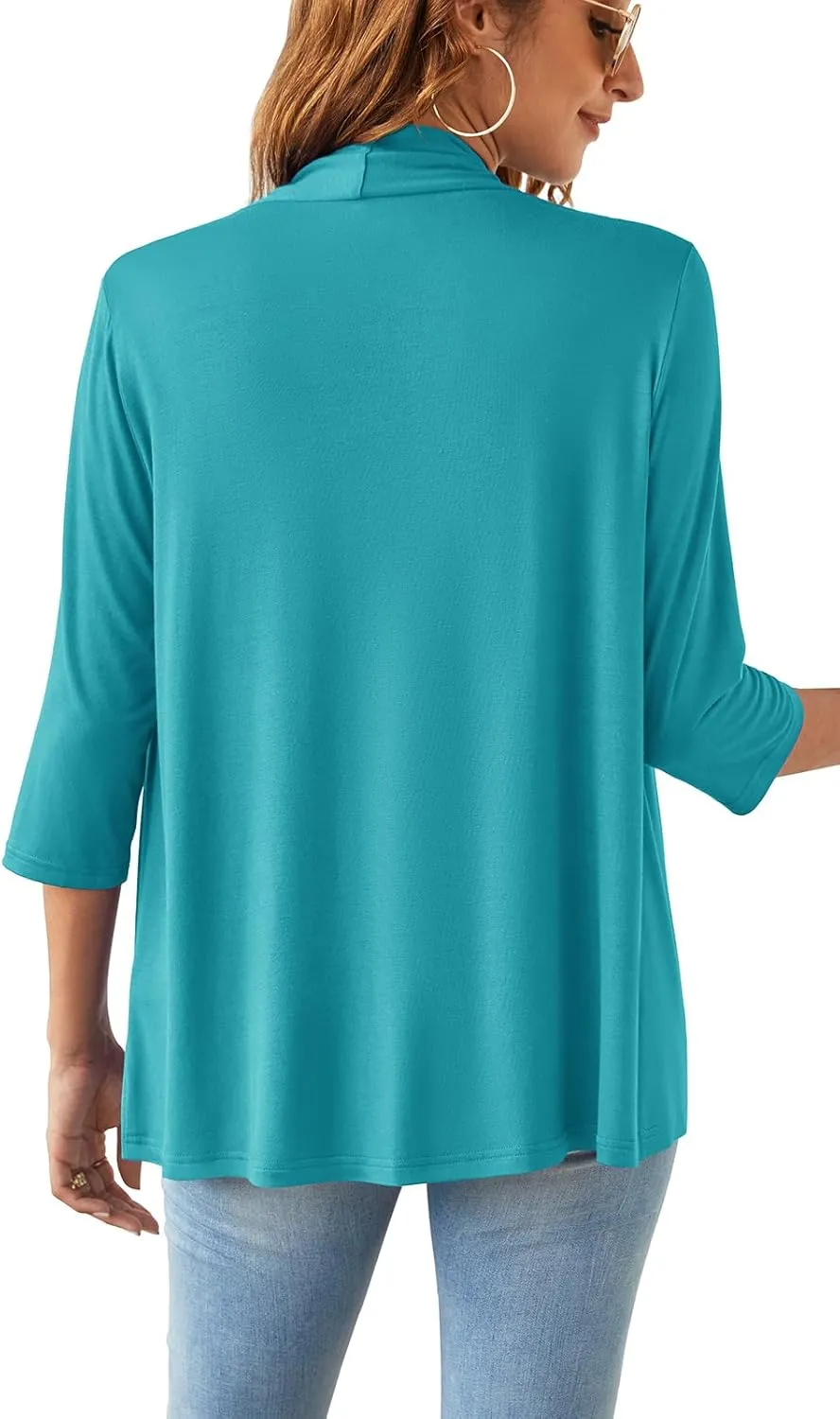 Lightweight Summer 3/4 Sleeve Cardigan for Women Trendy Casual Draped Tie Front Cardigans Fall Shrugs High Low Hem