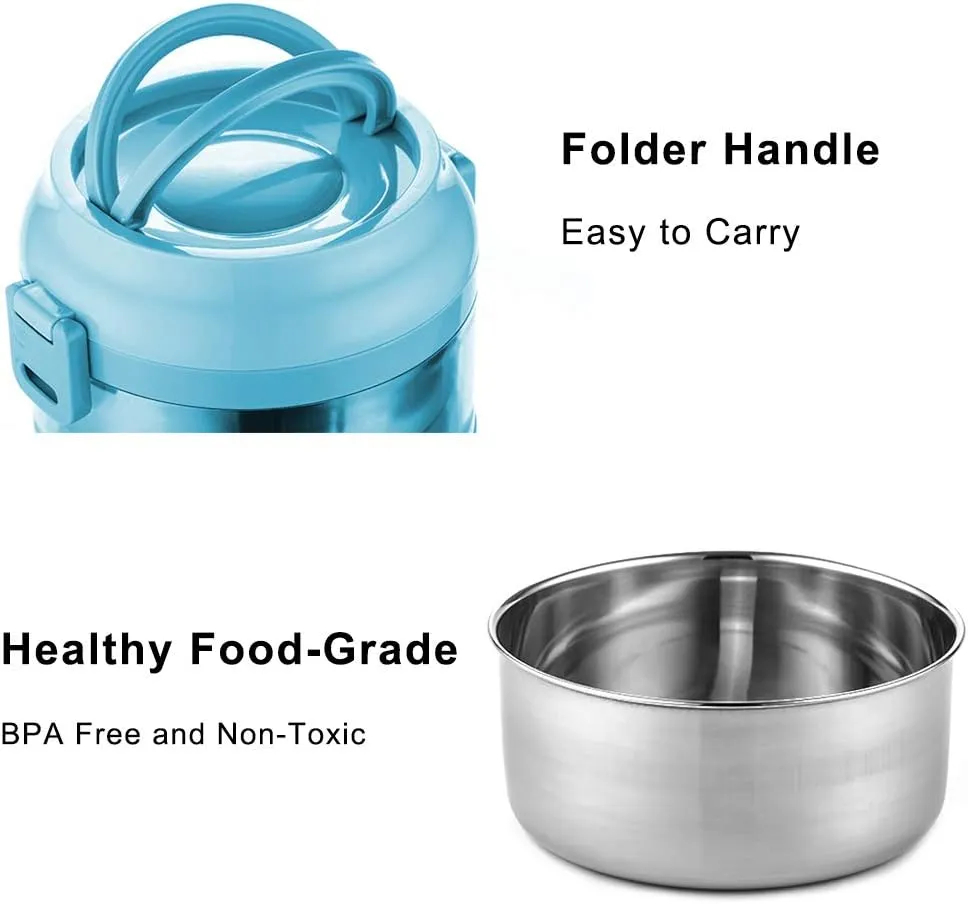 Lille Home 75OZ Stainless Steel Stackable Compartment Lunch/Snack Box, 3-Tier Bento/Food Container with Lunch Bag, Leakproof, Smart Diet, Weight Control (Blue)