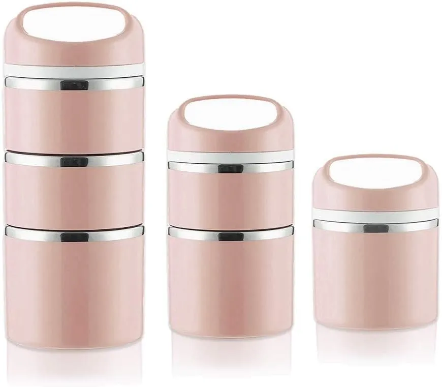 Lille Home Stackable Stainless Steel Thermal Compartment Lunch/Snack Box, 3-Tier Insulated Bento/Food Container with Lunch Bag, and Three Extra Seals, 43OZ (Gold)
