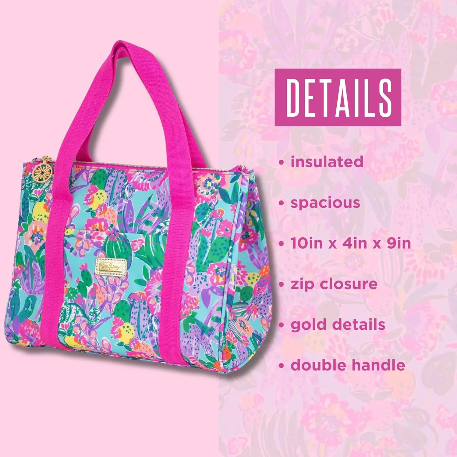 Lilly Pulitzer Cute Lunch Bag for Women, Large Capacity Insulated Tote Bag, Mini Cooler with Storage Pocket and Shoulder Straps, Me and My Zesty