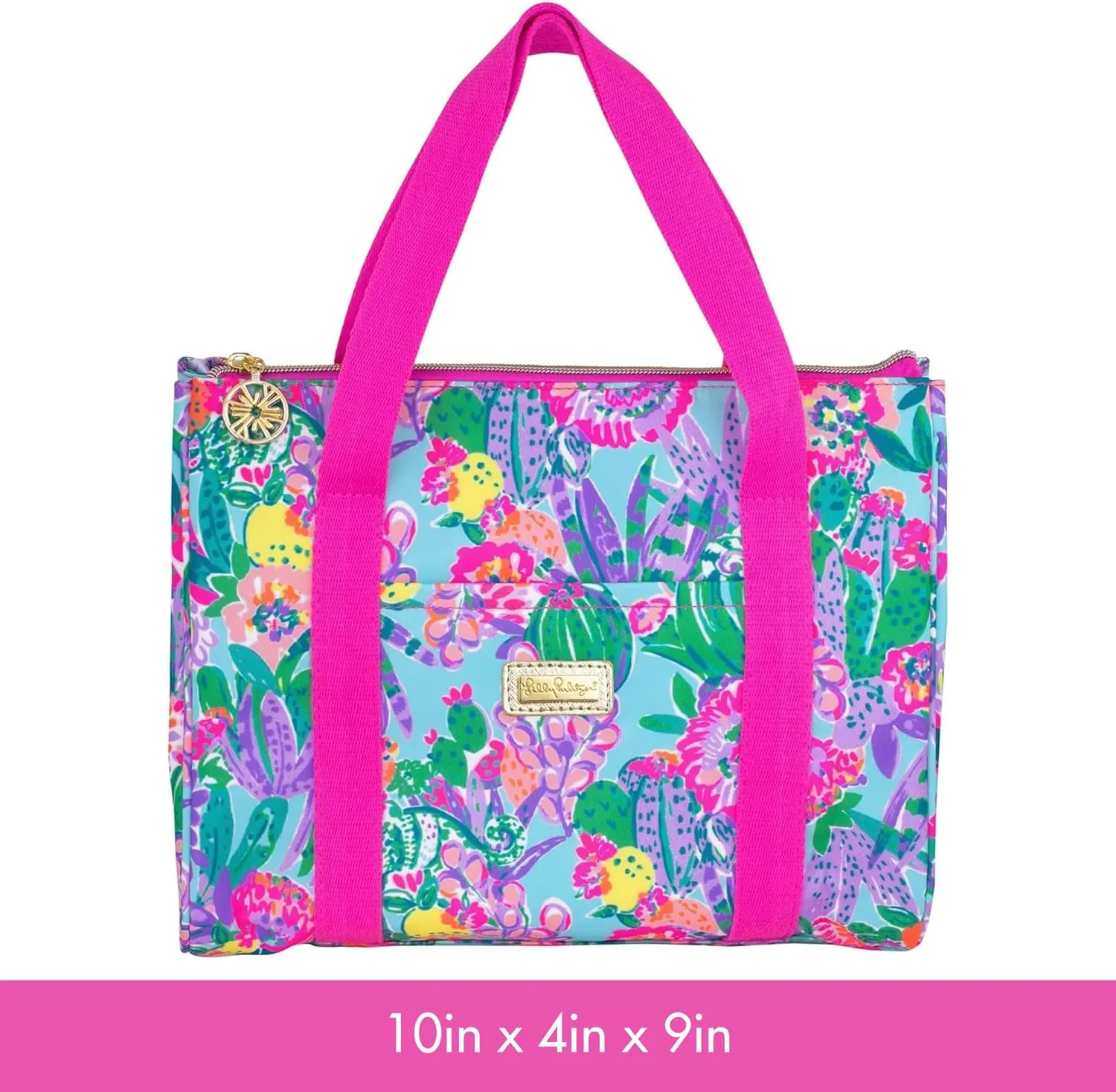 Lilly Pulitzer Cute Lunch Bag for Women, Large Capacity Insulated Tote Bag, Mini Cooler with Storage Pocket and Shoulder Straps, Me and My Zesty