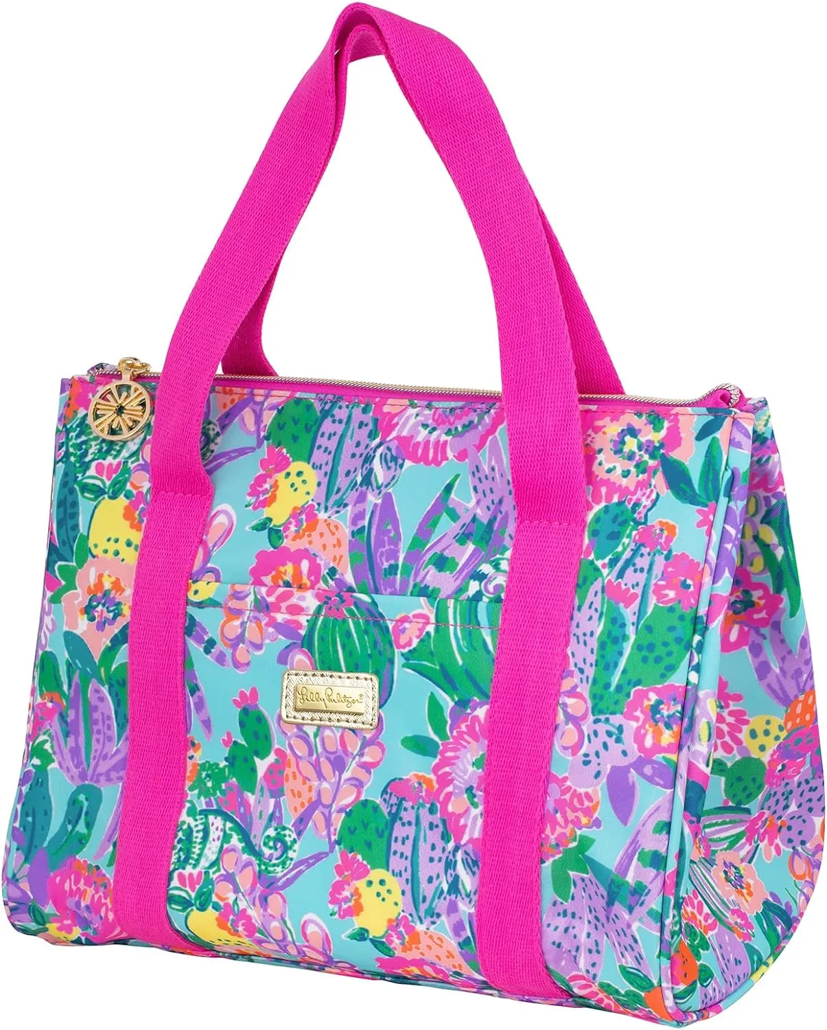 Lilly Pulitzer Cute Lunch Bag for Women, Large Capacity Insulated Tote Bag, Mini Cooler with Storage Pocket and Shoulder Straps, Me and My Zesty
