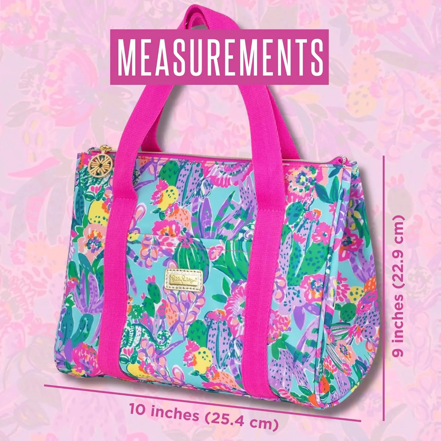 Lilly Pulitzer Cute Lunch Bag for Women, Large Capacity Insulated Tote Bag, Mini Cooler with Storage Pocket and Shoulder Straps, Me and My Zesty