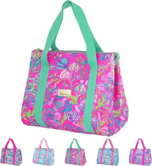 Lilly Pulitzer Cute Lunch Bag for Women, Large Capacity Insulated Tote Bag, Pink Mini Cooler with Storage Pocket and Shoulder Straps, Shell Me Something Good