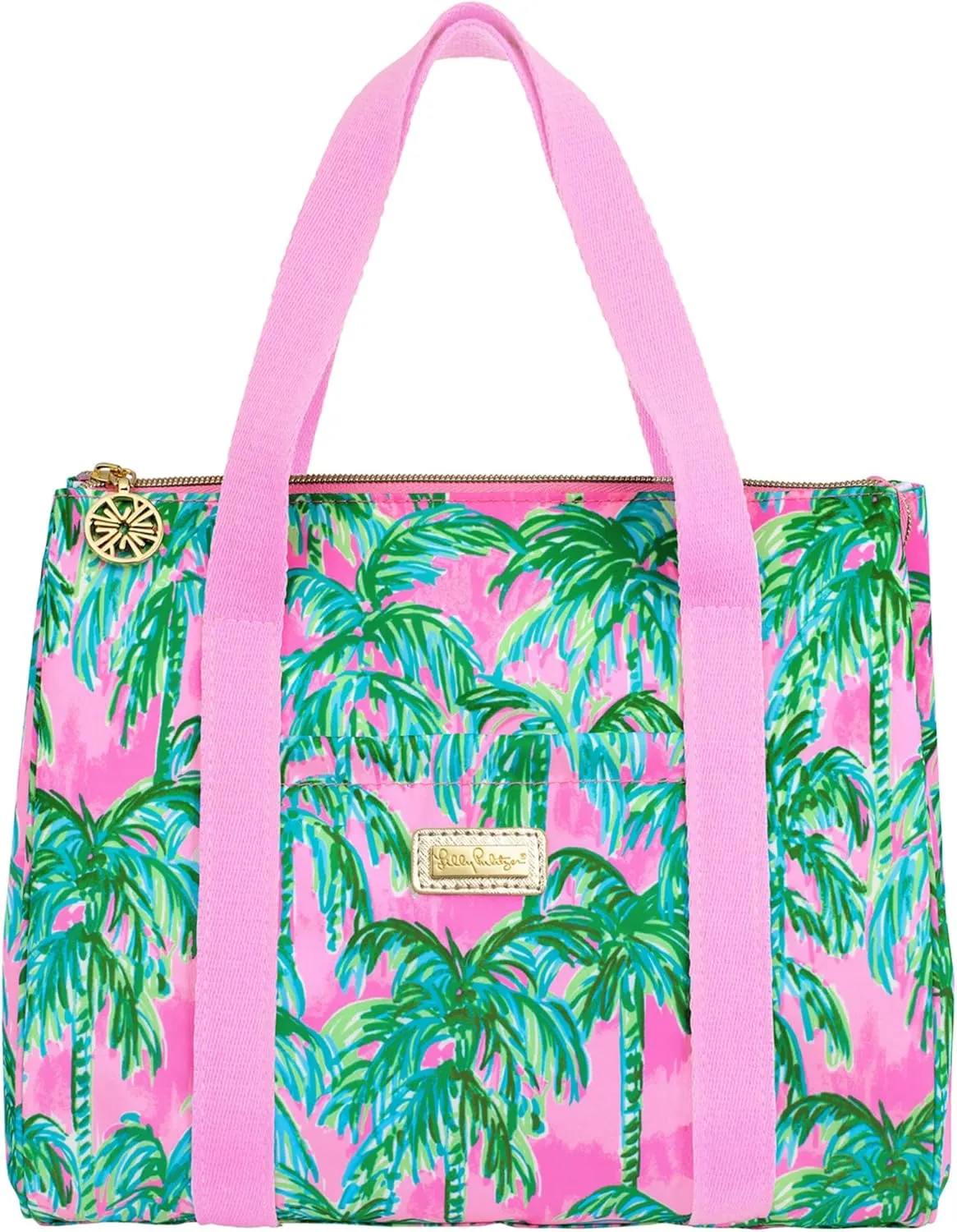 Lilly Pulitzer Cute Lunch Bag for Women, Large Capacity Insulated Tote Bag, Pink/Green Mini Cooler with Storage Pocket and Shoulder Straps, Suite Views