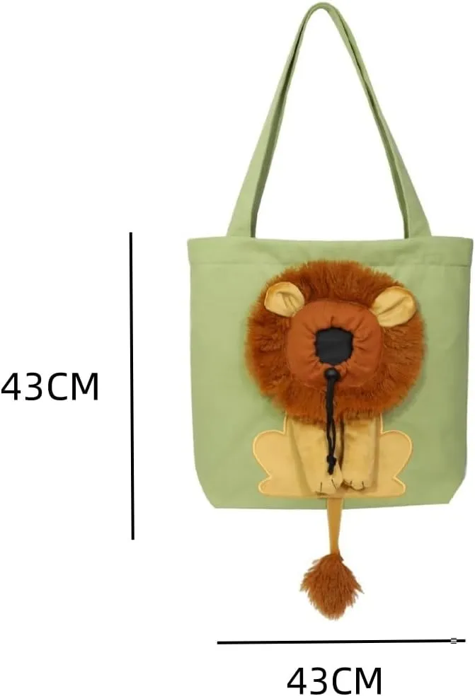 Lion Shape Pet Canvas Shoulder Bag with Head Hole Cat Carrier Bag for Small Dog Tote Portable Carrying Breathable Pet Tote Bag for Small Cats and Dogs(Light Green,Large)