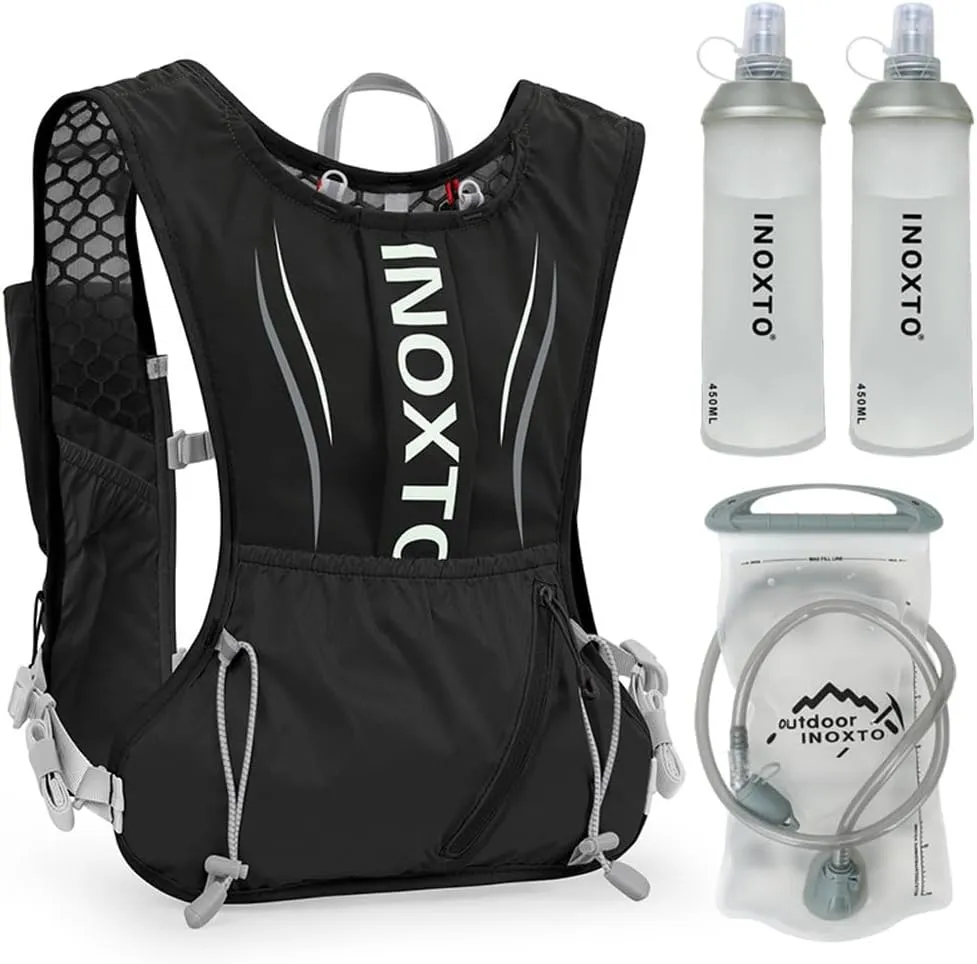 Lixada Hydration Backpack Running Vest, 5L Hydration Pack Lightweight Reflective Water Backpack with 1.5L Water Bladder & 2pcs 450ml Water Bottles for Women & Men Trail Running Marathon Race Hiking