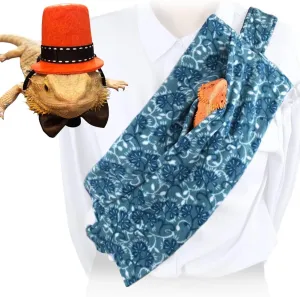 Lizard Costume with Sling Carrier Bearded Dragon Clothing Adjustable Lizards Reptile Carrier Sling Reptile Sleeping Bag for Outdoor Walking (Orange Hat Coffee Bow Tie)
