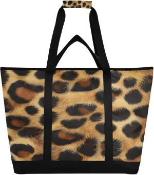 Lleopard Skin Print Reusable Insulated Lunchbox Cooler Bag, Leakproof Kitchen Grocery Bag Collapsible Portable Cooler Tote Bag for Picnic, Camping, Office, Travel