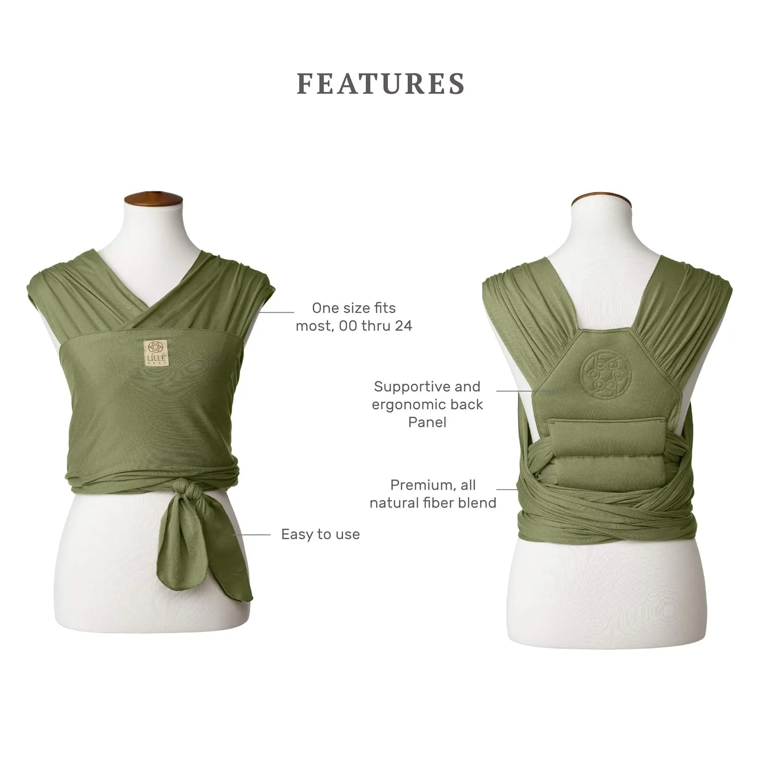 LÍLLÉbaby Dragonfly Wrap Ergonomic Baby Wrap Carrier for Infants, Comfortable & Supportive, Soft & Breathable, Adjustable Carrier for Babies 8-30 lbs (Moss)