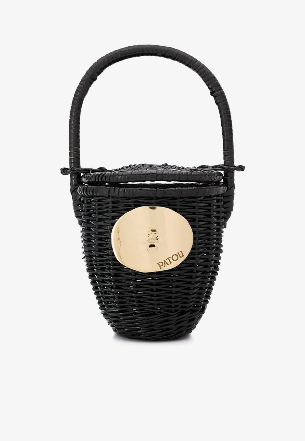 Logo Plaque Wicker Bucket Bag