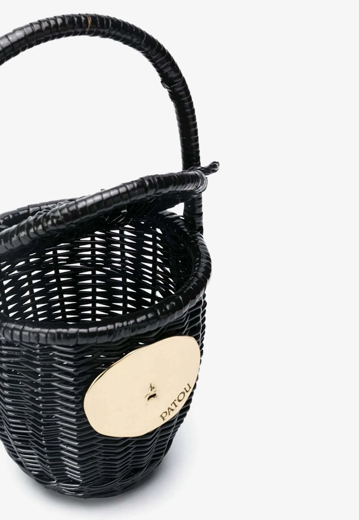 Logo Plaque Wicker Bucket Bag