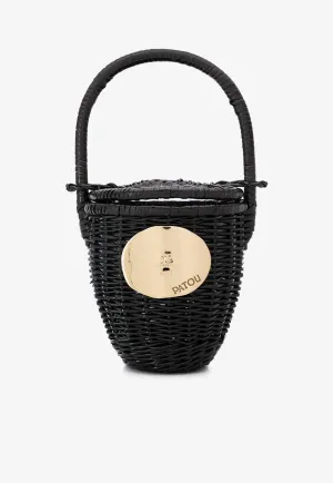 Logo Plaque Wicker Bucket Bag